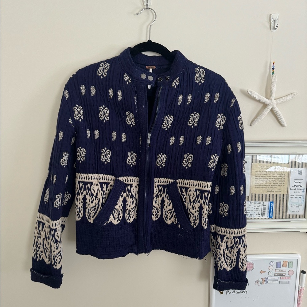 Free Peopke Purple Moto Fabric Jacket Size 0 Paisley